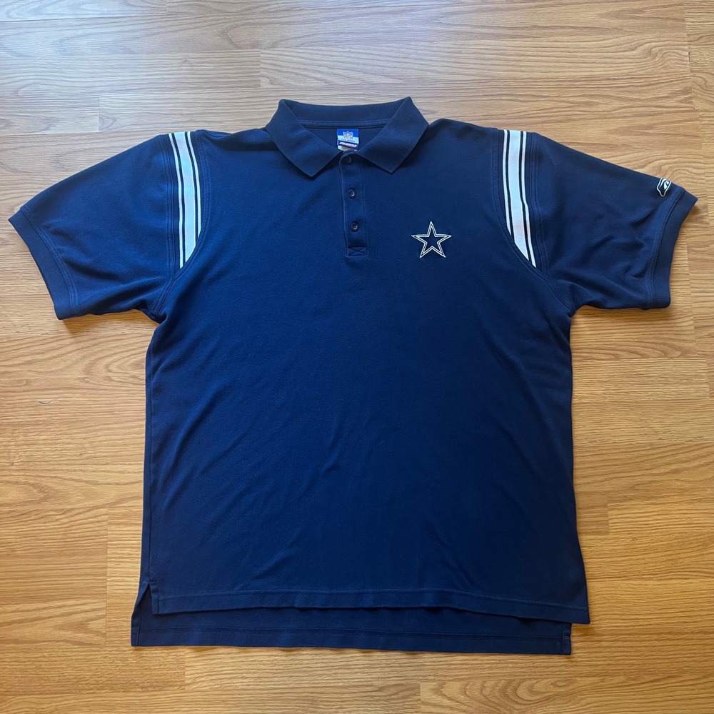 Vintage Reebok NFL Dallas Cowboys Polo Shirt Navy Blue PlayDry XL 1014A